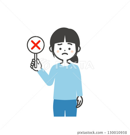 一個女孩拿著錯誤答案卡的插圖 130010938