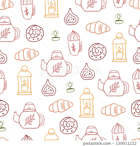 Hand drawn whimsical cozy autumn seamless pattern Hand drawn whimsical cozy autumn seamless pattern 130011222
