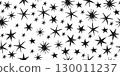 Seamless pattern of black hand drawn stars with rough pencil texture on white background. Abstract doodle star shapes repeating design. Vector hand drawn illustration. Design for wallpaper, textile 130011237