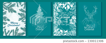 Merry Christmas and Happy New Year Set of greeting cards. Hand drawn. Not AI, Vector illustration 130011306