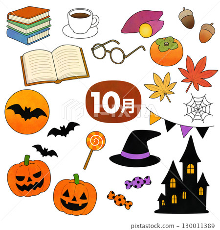 A set of line drawings based on seasonal events in October A set of line drawings based on seasonal events in October 130011389