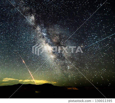 Night Missile Interception Over Israel with Milky Way 130011395