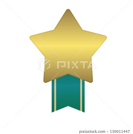 Cute star medal and decorative green gradient ribbon illustration 130011447
