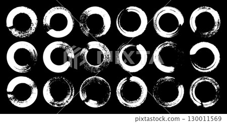 Grunge circles, brush strokes, lines, ink smudges, hand-drawn scribble shapes. Handmade sketchy marks, acrylic stains, charcoal streaks. Paint textures, dry brush effect. Vector illustration 130011569