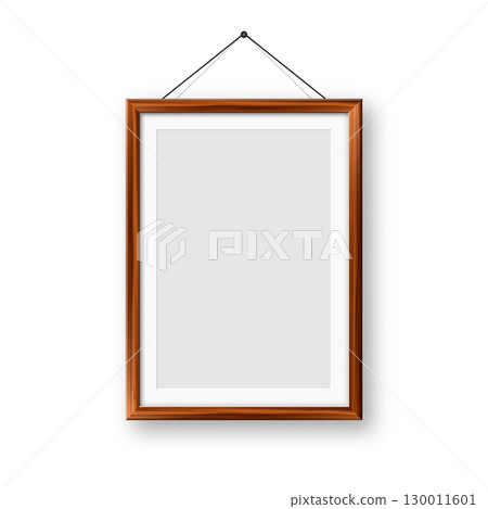 Realistic blank wooden picture frame. Modern poster mockup for artwork, photography, or advertising. Perfect for art galleries, interior decor, and branding. Vector illustration Realistic blank wooden picture frame. Modern poster mockup for artwork, photography, or advertising. Perfect for art galleries, interior decor, and branding. Vector illustration 130011601