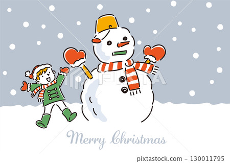 一張孩子開心堆大雪人的明信片 一張孩子開心堆大雪人的明信片 130011795