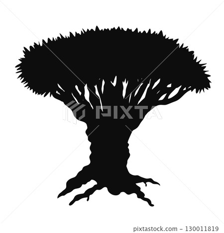 Dragon blood tree silhouette isolated illustration. Dracaena cinnabari endemic tree from Socotra island. Vector Dragon blood tree silhouette isolated illustration. Dracaena cinnabari endemic tree from Socotra island. Vector 130011819