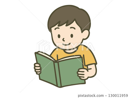 一個男孩在閱讀的秋天讀書的插圖 一個男孩在閱讀的秋天讀書的插圖 130011959