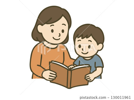 A mother reading aloud and a child reading a book A mother reading aloud and a child reading a book 130011961