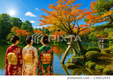 兼六園的紅葉：鬼神燈籠與霞池倒映的風景 130012043