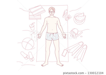 Happy man lying on beach enjoy summer vacations Happy man lying on beach enjoy summer vacations 130012104