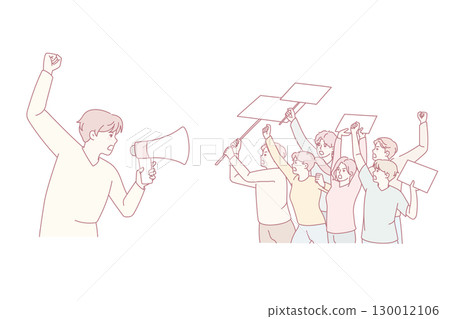 Male leader head riot with people 130012106