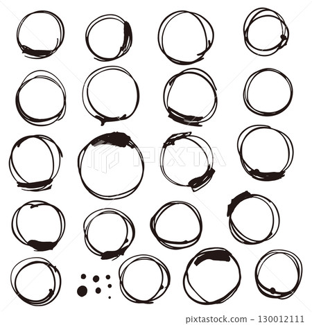 Hand drawn ink circular stain and scribble pattern set, 130012111