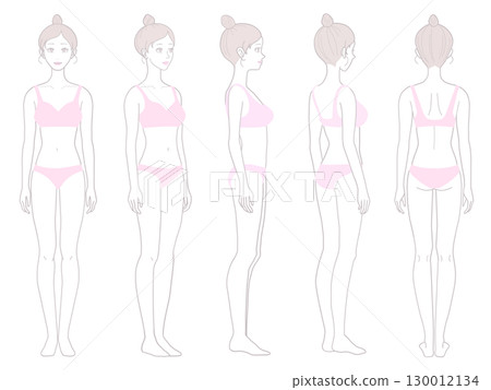一組 180 度視角的女性身體輪廓插圖，可用於解釋全身除毛和美容護理 130012134