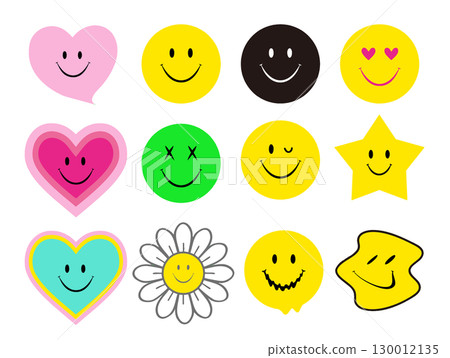 流行而明亮的圖標集，包含各種表情的微笑人物 130012135