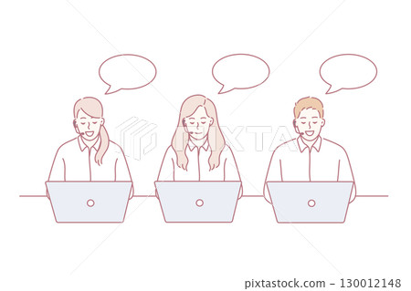 Call center workers during work concept. 130012148