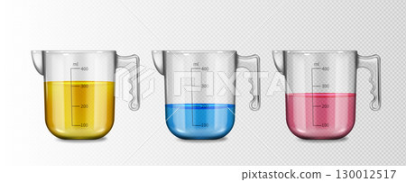 3d glass measuring cup set with liquids 130012517