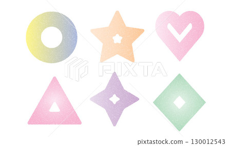 Pastel gradient grunge rough geometric shapes set. Grainy distressed textured childish y2k elements with hole. Rhombus, blinks, star with circle soft vector gritty forms. Stroke geometry icon figures Pastel gradient grunge rough geometric shapes set. Grainy distressed textured childish y2k elements with hole. Rhombus, blinks, star with circle soft vector gritty forms. Stroke geometry icon figures 130012543