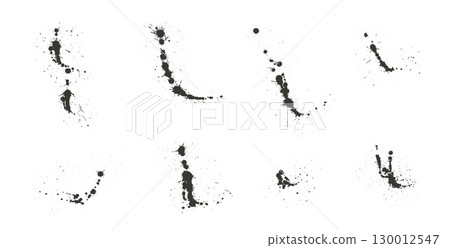 Black paint rough blots silhouette set. Vector ink spray expression splashes. Grunge graffiti art drops sprayed. Inkblots textured elements. Graphic hand drawn messy spots and blobs 130012547