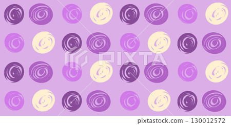 Polka dots purple seamless pattern. Crayon kids endless background. Naive simple dot ornament repeat cover. Circles continuous ornament. Vector hand drawn illustration Polka dots purple seamless pattern. Crayon kids endless background. Naive simple dot ornament repeat cover. Circles continuous ornament. Vector hand drawn illustration 130012572