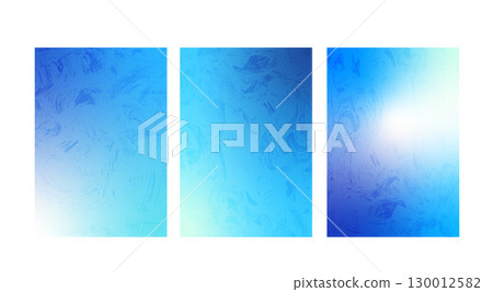 Set of frozen glass backgrounds. Blue gradients cover with ice noise texture. Christmas cold window view gradients for social media. Vertical gradation covers. Vector collection illustration 130012582