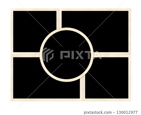 Template collage with five retro frame photos. Moodboard pictures album grid for scrapbooking. Vintage style mood board layout. Isolated on white background. Copy space for your text and photo 130012977