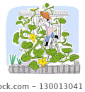 Illustration of a gardener cutting overgrown ivy 130013041