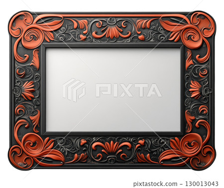 Elegant decorative picture frame with intricate black and orange design suitable for various settings 130013043