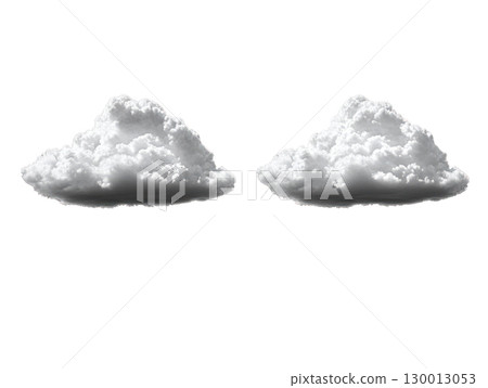 Two fluffy white clouds floating against a bright background 130013053