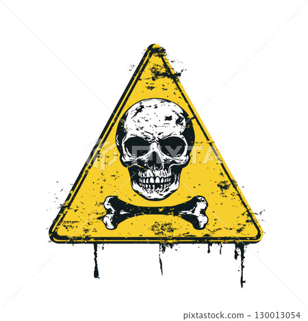 Warning sign with skull and crossbones in a triangular shape on a white background 130013054