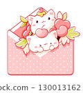 Summer card in kawaii style with cute cat in envelope. Two little kitten in open letter. Can be used for t-shirt print, sticker, greeting card. Vector illustration EPS8 130013162
