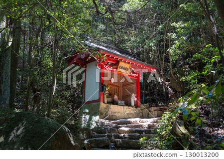 Small red wooden temple on Mount Misen trail, Miyajima Island, Japan Small red wooden temple on Mount Misen trail, Miyajima Island, Japan 130013200