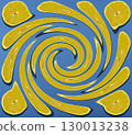 Abstract lemon slice spiral pattern on blue background 130013238
