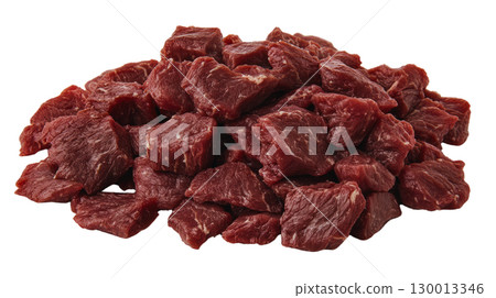 High quality raw beef chunks ready for cooking or meal preparation in a kitchen setting High quality raw beef chunks ready for cooking or meal preparation in a kitchen setting 130013346