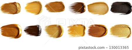 Various shades of metallic paint swatches arranged in a visually appealing isolated layout 130013365