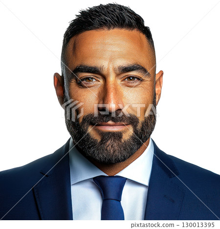Confident businessman in a suit with a well groomed beard posing for a professional portrait Confident businessman in a suit with a well groomed beard posing for a professional portrait 130013395