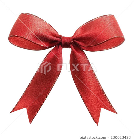 Elegant red satin ribbon bow isolated on a white background for gift wrapping and decoration Elegant red satin ribbon bow isolated on a white background for gift wrapping and decoration 130013423
