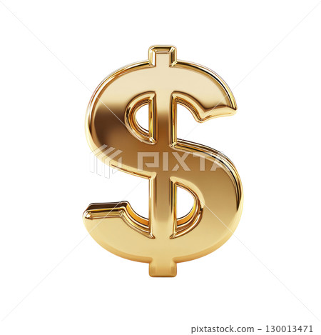Golden dollar sign symbol representing wealth and financial success in a bright and isolated setting 130013471