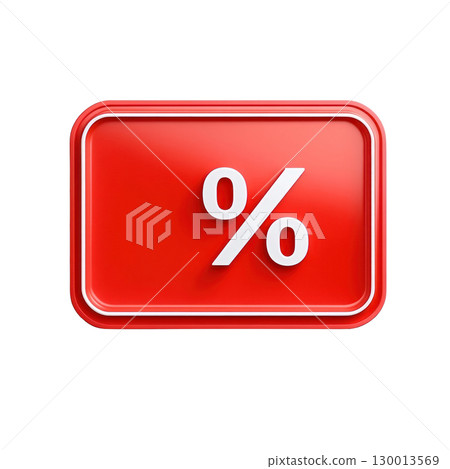 Bold red percentage symbol on an isolated background for promotional offers and discounts 130013569