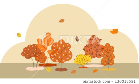 Autumn poster with different trees and yellowed foliage 130013581