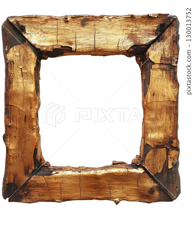 Decorative golden frame with rustic wooden edges for art display and decoration in various settings Decorative golden frame with rustic wooden edges for art display and decoration in various settings 130013752