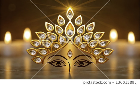 Cultural celebration featuring a decorative crown with gems and candles during a festive evening event 130013893