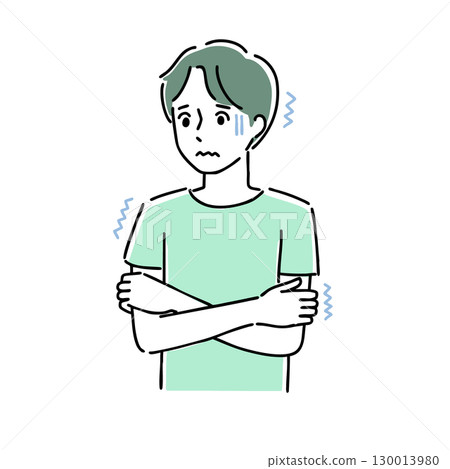 一名男子因寒冷而瑟瑟發抖 130013980