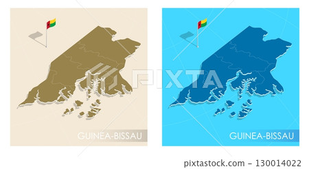 Guinea Bissau country flag installed on geographic positioning map point of country territory. Guinea Bissau commonwealth banner on land and sea. Festive patriotic HD format template independence day 130014022