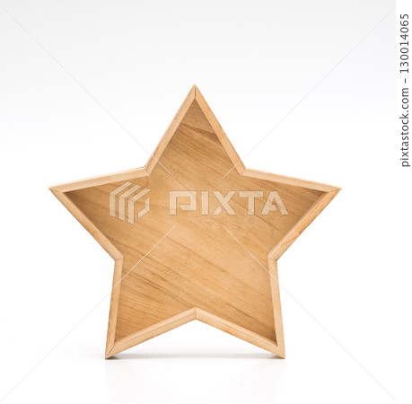 Empty wooden star-shaped tray isolated on a white background. 130014065