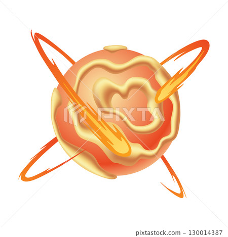 A vibrant cartoon illustration showcasing a planet adorned with a heart 130014387