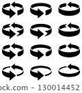 A vector illustration icon set of three-dimensional, 3D rotating arrows of various shapes 130014452