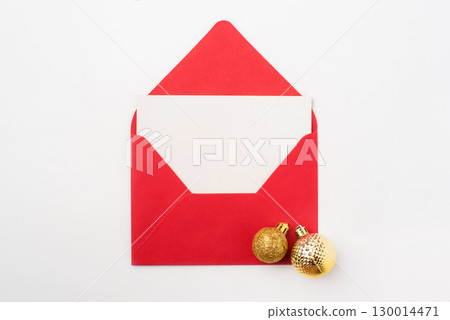 Red Christmas envelope with place for text on white background Red Christmas envelope with place for text on white background 130014471