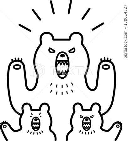 Illustration of a terrifying brown bear and its cub (line drawing only) 130014527