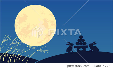 Autumn moon viewing rabbit background 130014772